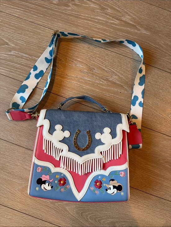 Loungefly Handbags - Loungefly Blue, Pink & Cream Western Mickey & Minnie Satchel